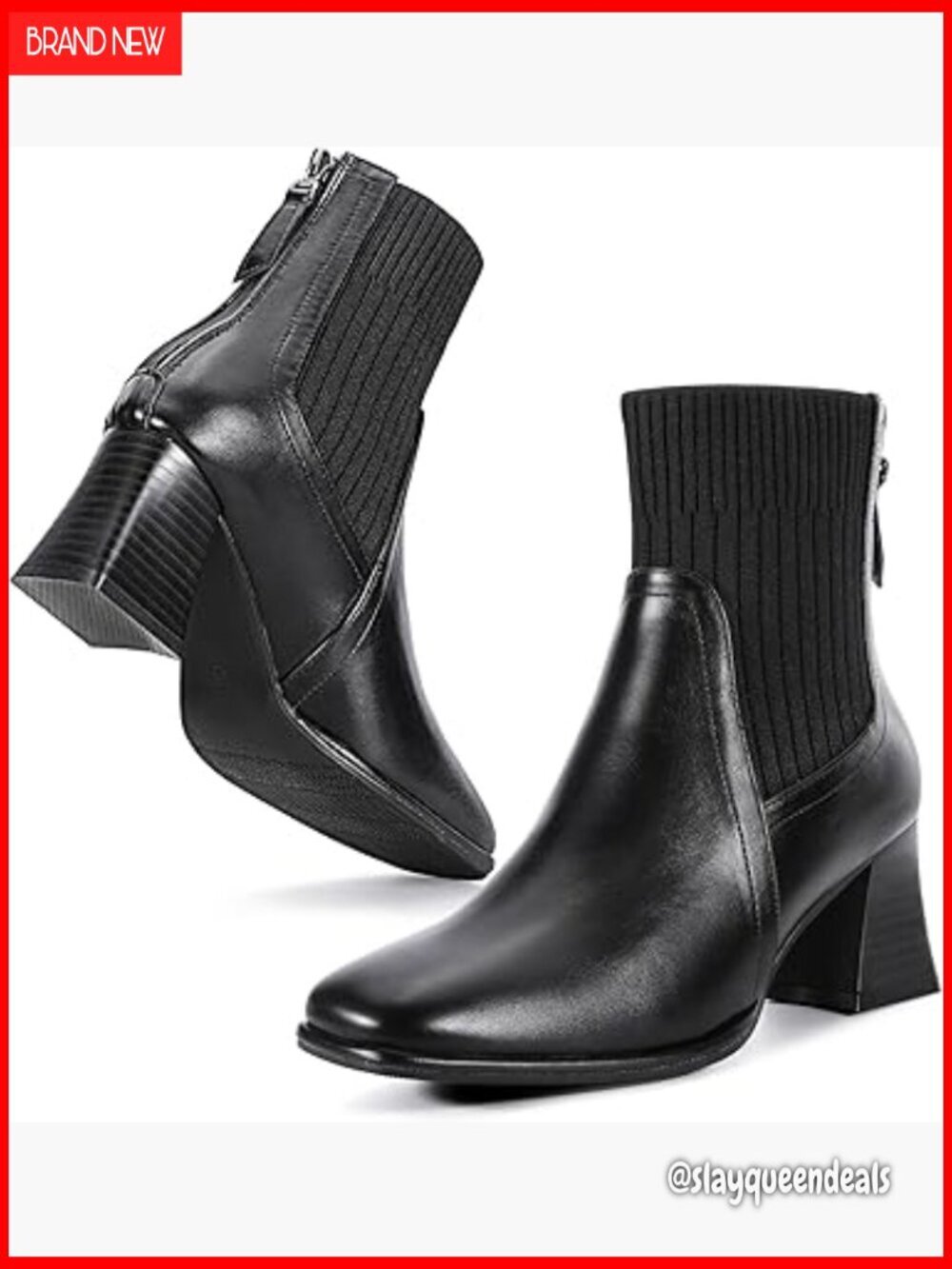 Women's Square Toe Ankle Boots Low Block Heel Chelsea Boots Back Zipper